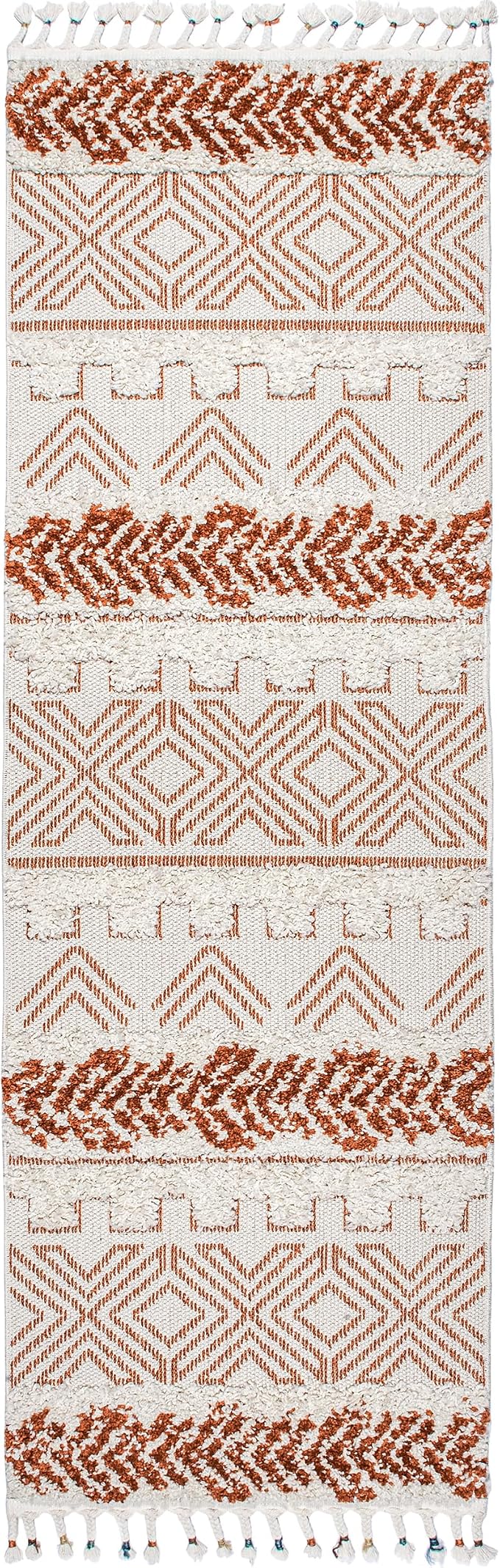 nuLOOM Zuri Shaggy Banded Tribal Runner Rug, 2' 6" x 8', Rust