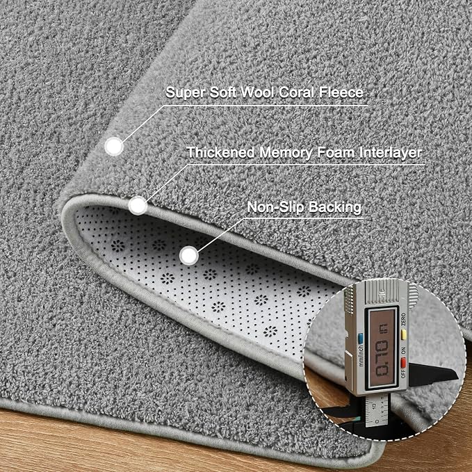 4' Grey Round Area Rug Modern Solid | Washable Memory Foam, Low Pile Non Slip Indoor Carpet for Living Room Bedroom Office Classroom College Dorm Room Home Decor
