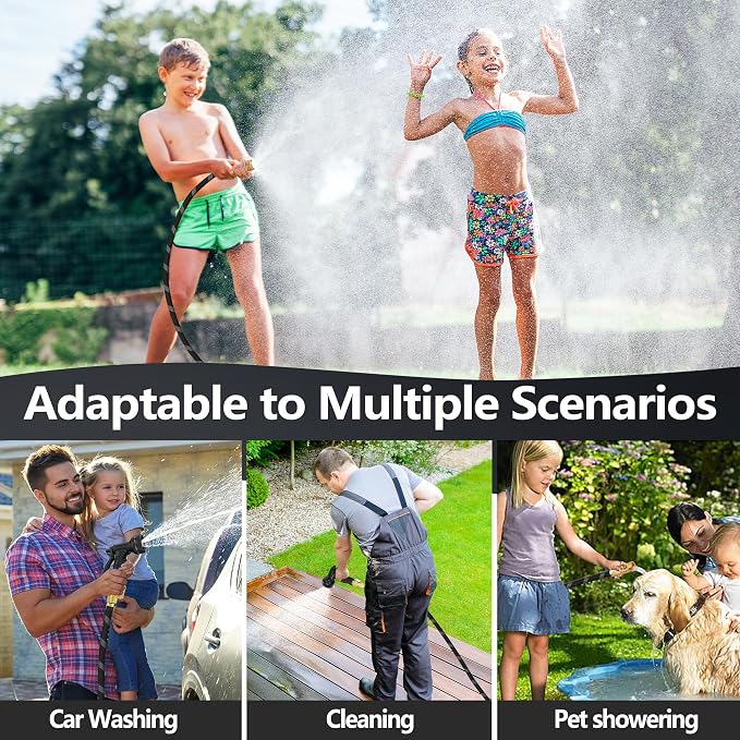 50 FT Non-Expandable Garden Hose, Lightweight Hose with 10 Function Spray Nozzle, Kink-Free Flexible Water Hose, Leak-Proof, 3/4'' Solid Connectors Garden Hose,Ultra Durable Garden Hoses