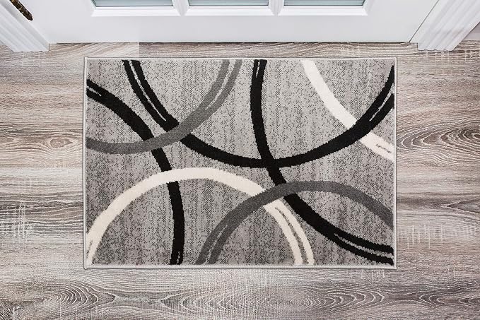 Rugshop Wavy Circles Jute Backing Accent Living Room Area Rug Gray 2' x 3' | Rectangular, Size 2' x 3', Bedroom, Dining Room, Home Office, Kitchen, Entryway, Hallway, Nursery, Kids Room, Guest Room
