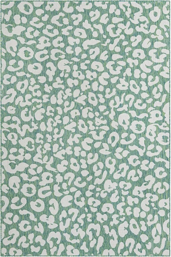 Unique Loom Outdoor Safari Collection Area Rug - Leopard (6' 1" x 9' Rectangle Green Blue/Ivory)