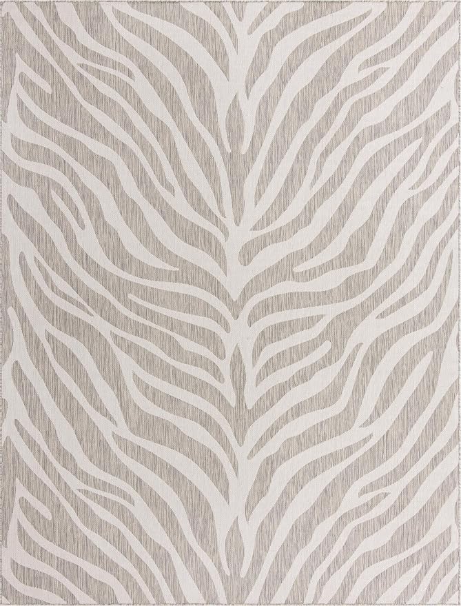 Unique Loom Outdoor Safari Collection Area Rug - Tsavo (9' x 12' Rectangle, Gray/ Ivory)