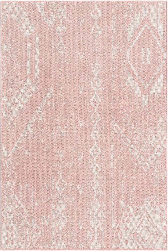 Unique Loom Outdoor Bohemian Collection Area Rug - Anthro (4' 1" x 6' 1" Rectangle, Pink/ Ivory)