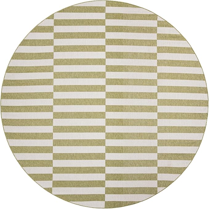 Unique Loom Outdoor Striped Collection Area Rug - Striped (12' Round Green/Ivory)