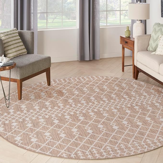 Nourison Home Positano Beige 5' x Round Area Rug - Easy Clean, Non Shedding, Bed Room, Living Room, Dining Room, Kitchen (5' x Round)