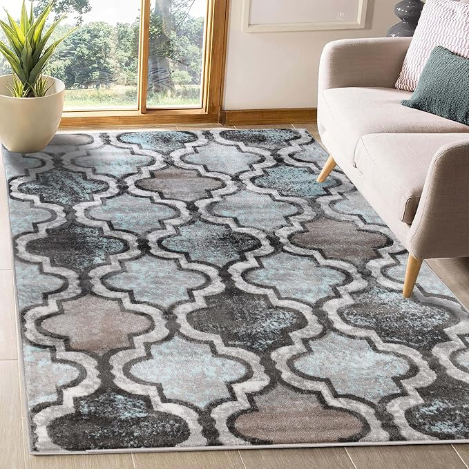 Superior Modern Indoor Area Rug, Non Slip Rug, 5'x8', Turquoise | Geometric Design Floor Décor, Easy Care High Traffic Areas Living Dining Room, Bedroom, Office, Entryway, Viking Collection
