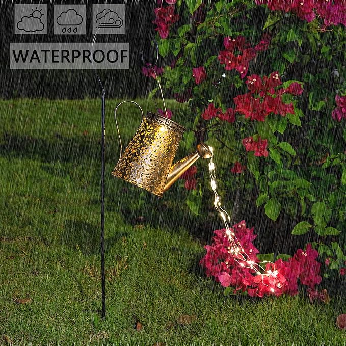 JIAJIAMEI Solar Watering Can Lights Flower Outdoor Garden Decor, Large Waterproof Cascading LED Hanging Solar Lights, Gifts for Mom Grandma Women Birthday Mother's Day - Yard Porch Patio Backyard