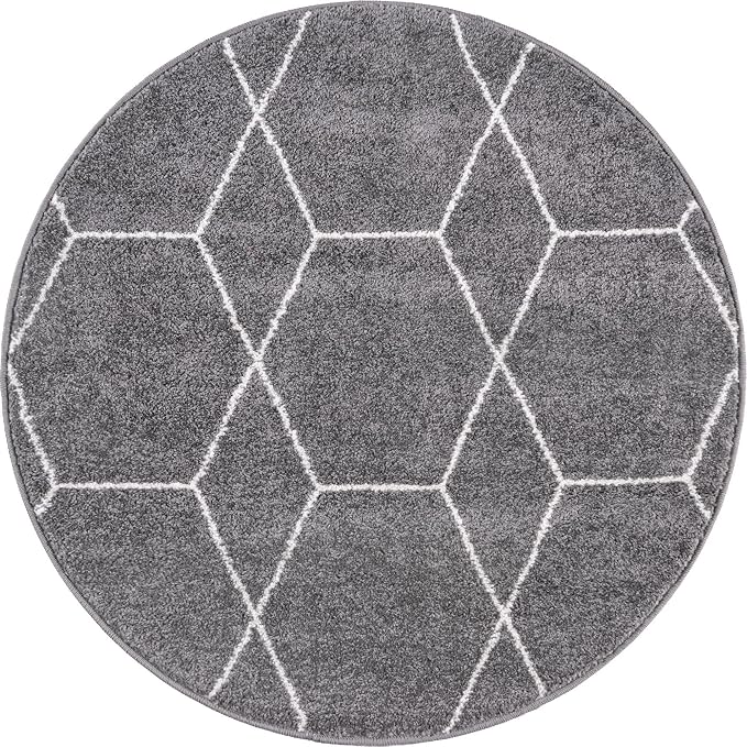Unique Loom Trellis Frieze Collection Area Rug - Geometric (3' Round, Dark Gray/ Ivory)