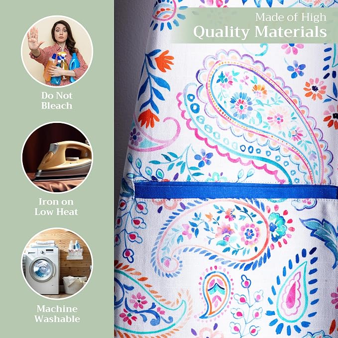 Maison d' Hermine Aprons for women with Pocket 100% Cotton (27.50"x31.50") | Adjustable Neck Strap & long ties Apron Men Chef Wedding Cooking Gardening Server Maid