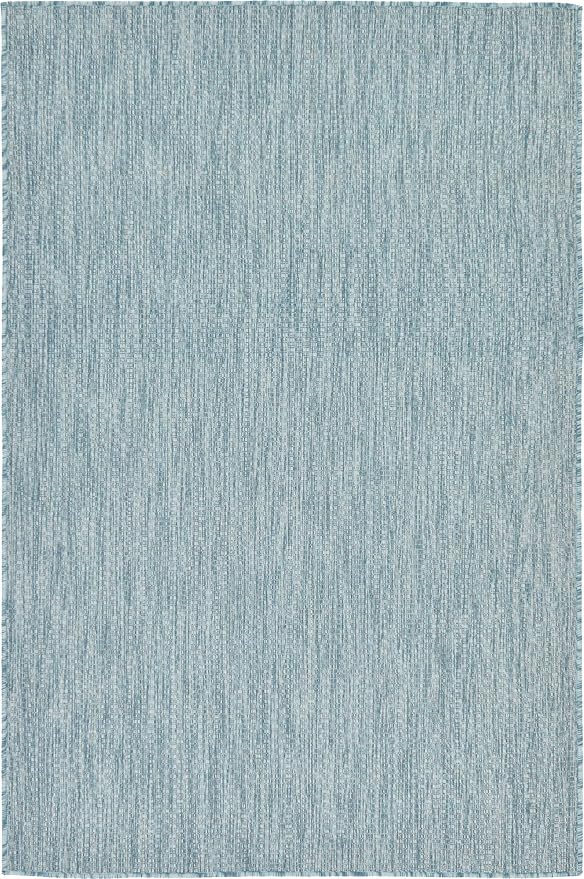 Unique Loom Collection Casual Transitional Solid Heathered Indoor/Outdoor Flatweave Area Rug (4' 1" x 6' 1" Rectangle, Aquamarine/Ivory)