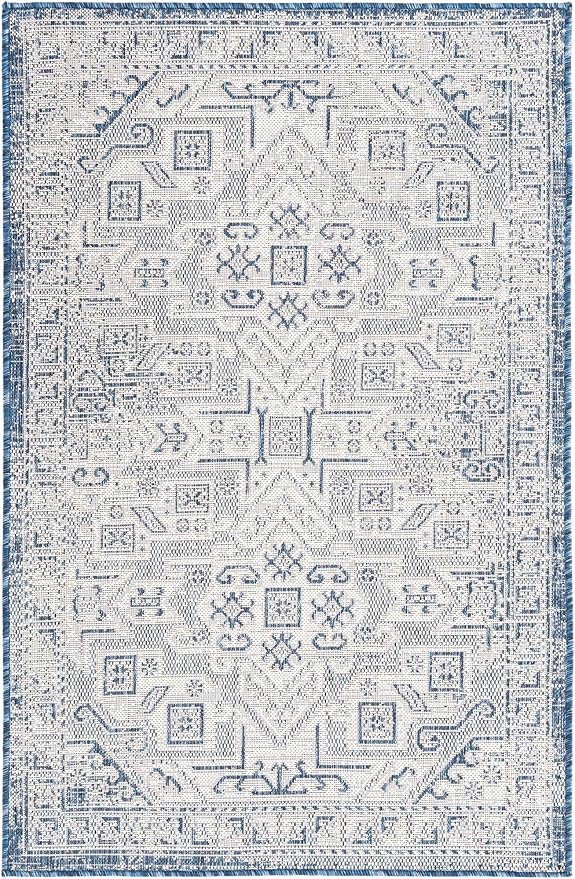 Unique Loom Outdoor Aztec Collection Area Rug - Coba (3' 3" x 5' 3" Rectangle, Blue/ Ivory)