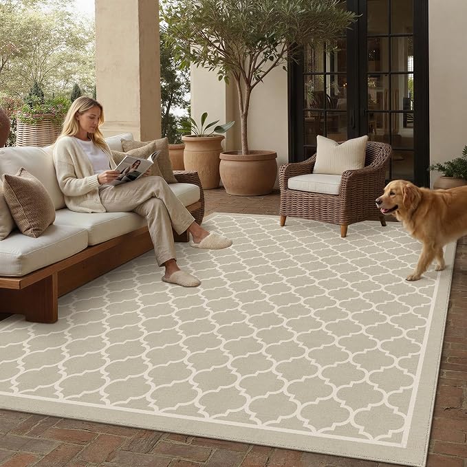 Beige 6x9 Washable Area Rug Living Room Non Slip Large Carpet | Soft, Low Pile, Easy Clean, Indoor Rugs for Bedroom, Office, Nursery, Dining Room, Kids Room, Modern Neutral Decor