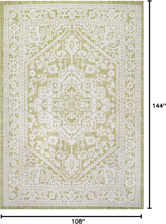 JONATHAN Y Medallion Weave Indoor Outdoor Area Rug 9X12 Green/Cream, Sinjuri Textured for Backyard, Patio, Porch, Easy-Cleaning, High Traffic, Pet-Friendly, Non-Shedding (SMB101E-9)