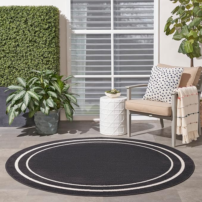Nourison Home Nourison Essentials Black Ivory 4' x Round Area Rug - Easy Clean, Non Shedding, Bed Room, Living Room, Dining Room, Kitchen (4' x Round)