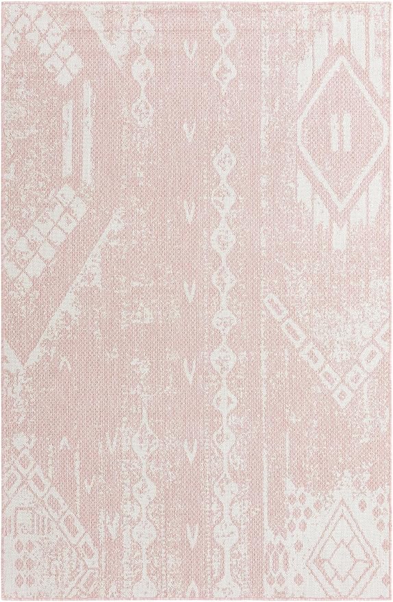 Unique Loom Outdoor Bohemian Collection Area Rug - Anthro (5' 3" x 8' Rectangle, Pink/ Ivory)