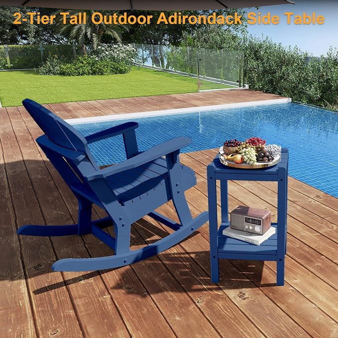 Outdoor Side Table, 26-Inch Tall Patio Side Table, All-Weather HDPE Adirondack Outdoor End Table for Patio Porch Deck Balcony Pool, Navy Blue