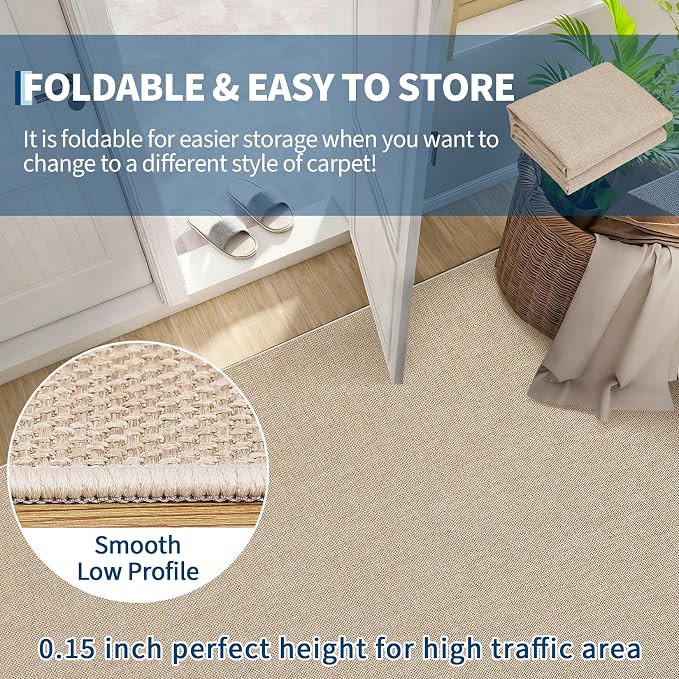 Garvee Washable Runner Rug 2x6 Woven Textured Hallway Runner Rug Tan | Modern Minimalist Solid Color Non Slip Runners Low Pile Non-Shedding Thin Foldable Mat for Entryway Kitchen Bathroom Bedside