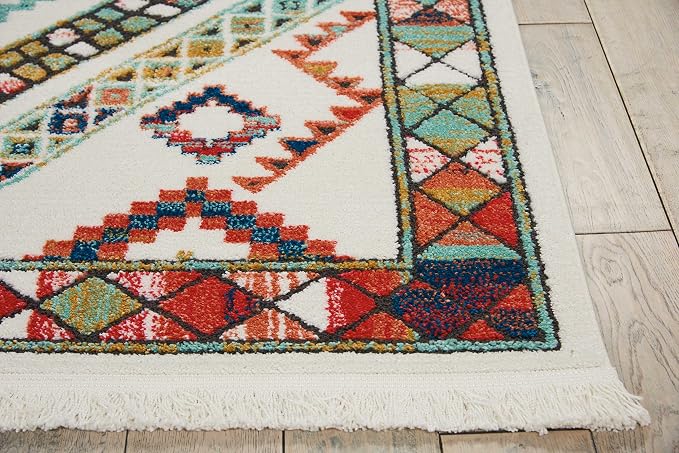 Nourison Home Tribal Decor White 5'3" x 7'6" Area Rug - Easy Clean, Non Shedding, Bed Room, Living Room, Dining Room, Kitchen (5' x 8')