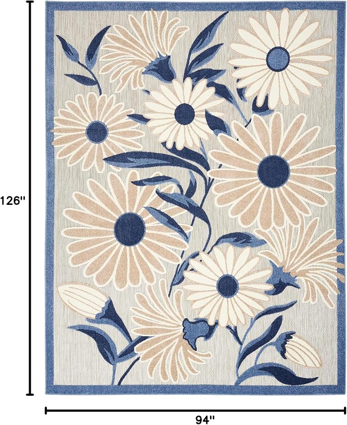 Nourison Home Aloha Blue Grey 7'10" x 10'6" Area Rug - Easy Clean, Non Shedding, Bed Room, Living Room, Dining Room, Kitchen (8' x 11')