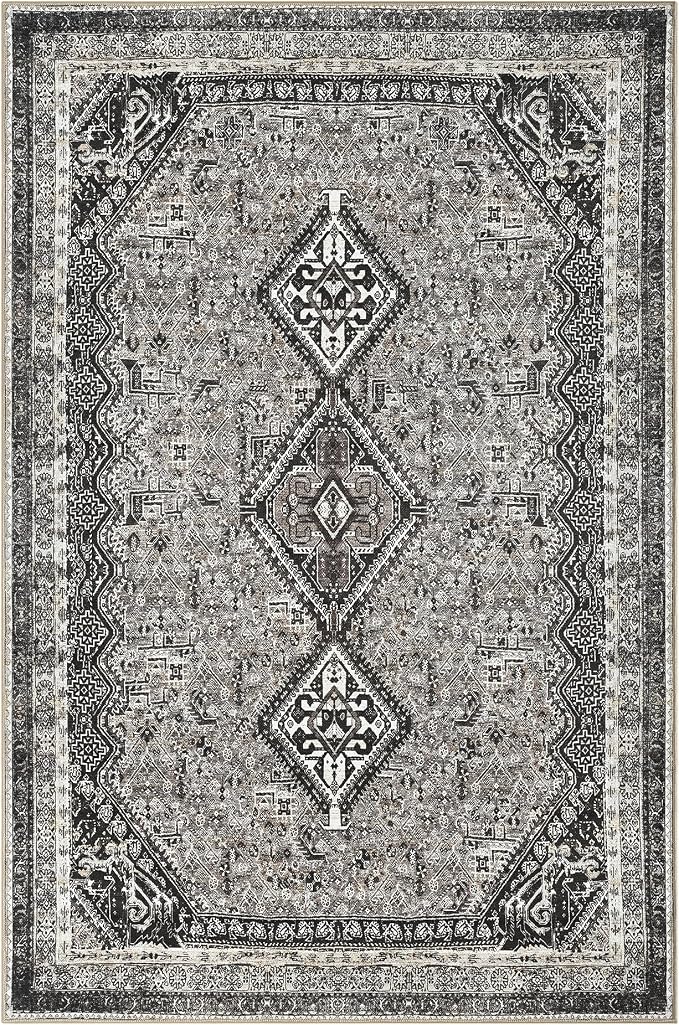 Keen Home Design Vintage Washable Area Rug, Non-Slip Low Pile, 9x12 | Machine Washable Cotton Chenille, 0.25In Low Pile, Rubber Non-Slip Back; Living Room, Bedroom, Dining Room