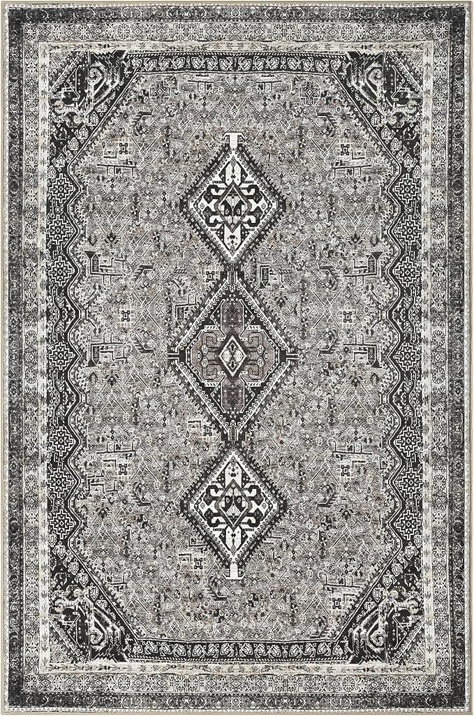 Keen Home Design Vintage Washable Area Rug, Non-Slip Low Pile, 8x10 | Machine Washable Cotton Chenille, 0.25In Low Pile, Rubber Non-Slip Back; Living Room, Bedroom, Dining Room, Office