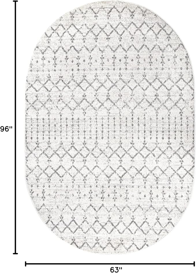 JONATHAN Y Boho Vintage Diamond Cream/Gray Oval Area Rug 5X8 ft, Moroccan Hype for Living Room, Bedroom, Kitchen, Office, Easy-Cleaning, High Traffic, Pet-Friendly, Non-Shedding (MOH101B-5OV)
