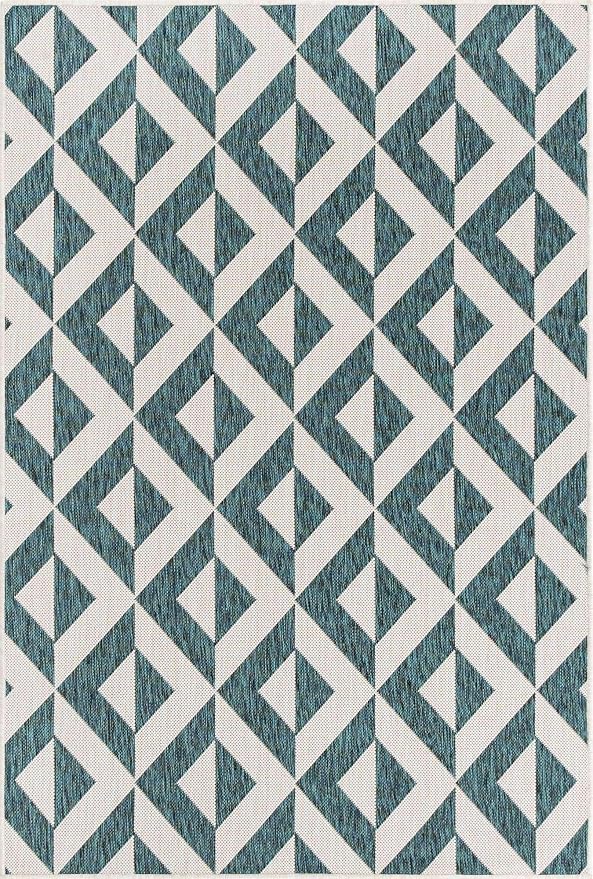 Unique Loom Outdoor Collection Area Rug - Napa (4' 1" x 6' 1" Rectangle, Teal/ Ivory)
