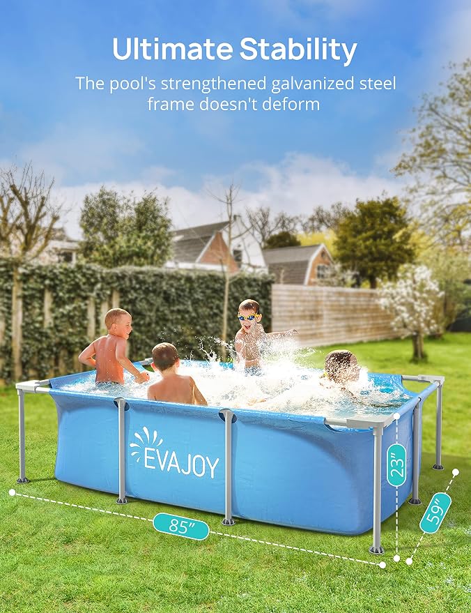 EVAJOY 85in x 23in x 59in Metal Frame Swimming Pool, Outdoor Rectangular Above Ground Pool with Steel Frame, Heavy-Duty PVC, Easy Assembly for Backyard, Garden, Lawn