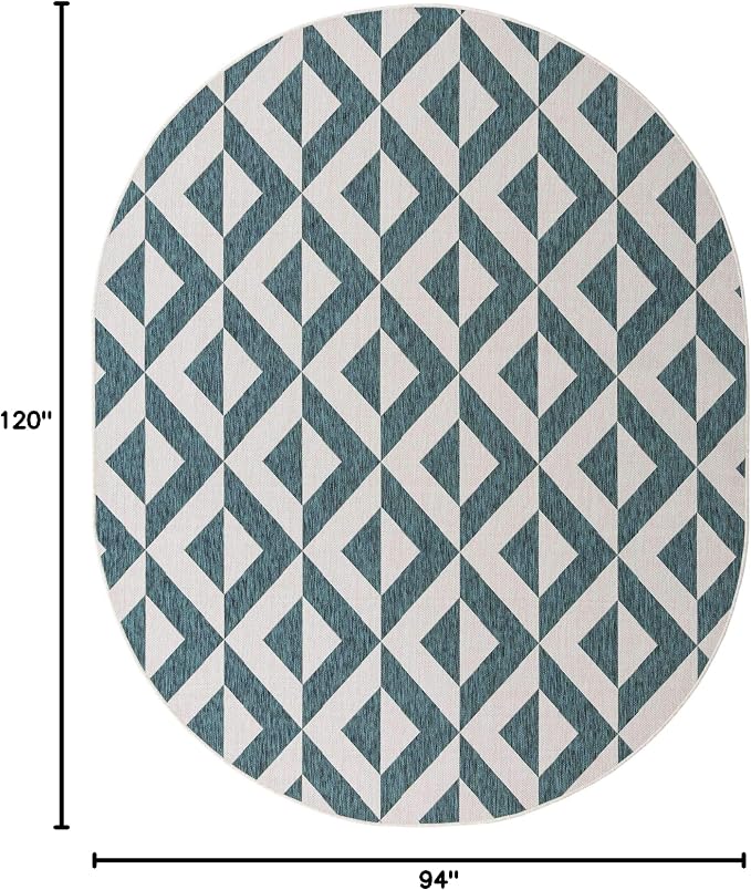 Unique Loom Jill Zarin Outdoor Collection Area Rug - Napa (7' 10'' x 10' Oval, Teal/ Ivory)