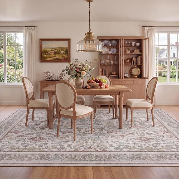 GarveeHome Washable 5x7 Area Rugs for Living Room Bedroom Beige Pink | Boho Vintage Non Slip Soft Low Pile Stain Resistant Indoor Carpet for Farmhouse Dining Room Nursery Home Office