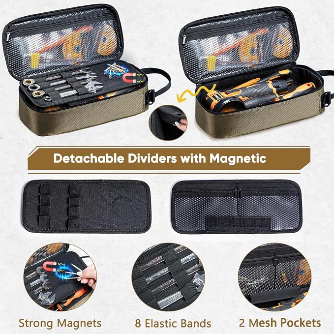 Heavy Duty Small Tool Bags for Men with Carabiner,Tactical Tool Pouch Bag,Portable Utility Tools Storage Organizer Case with Shoulder Strap for EDC,Motorcycle,Camping, Road Trip, Electricians