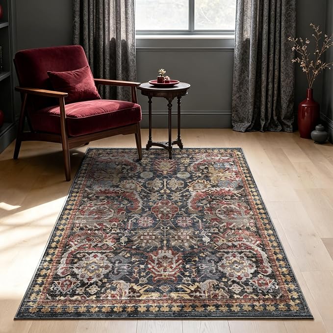 Washable Area Rugs - Perfect for Living Room, Bedroom, Kids Room, Nursery - Stain & Water Resistant Non-Slip, Pet & Child Friendly, Vintage Tribal Area Rugs (Rust, 3' x 5 ')