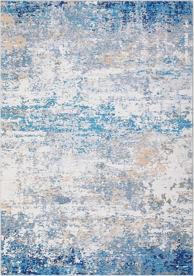 ROYHOME Modern Abstract 2x3 Area Rug, Blue/Grey | Non Slip Non Shedding Low Pile Stain Resistant Rug for Entryway Kitchen Bedroom