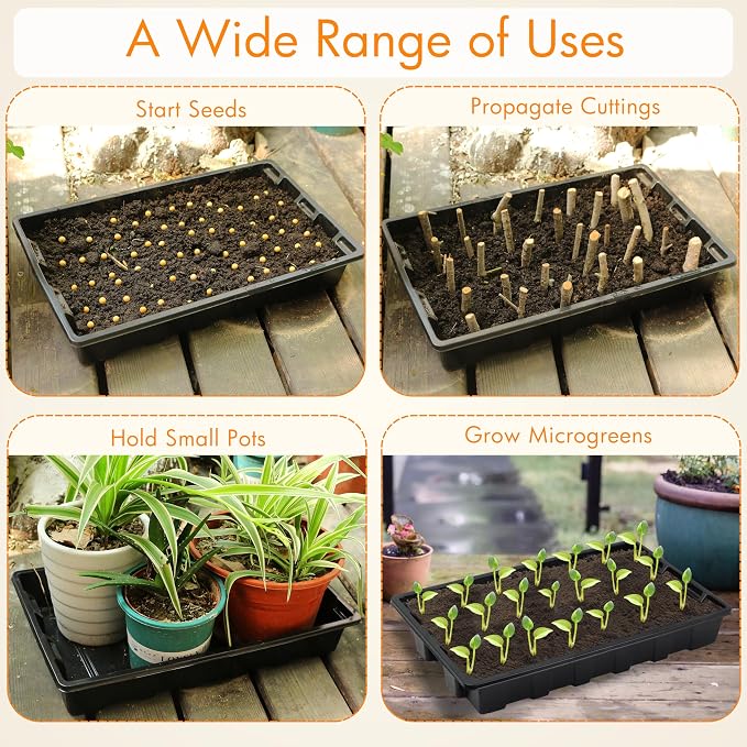 Gardzen 10 Pack Seed Trays, Reusable Plant Grow Trays, Ideal for Seed Starting, Microgreens, Indoor Gardening, and Greenhouse Nurseries - No Drain Holes, 14.5"x9"
