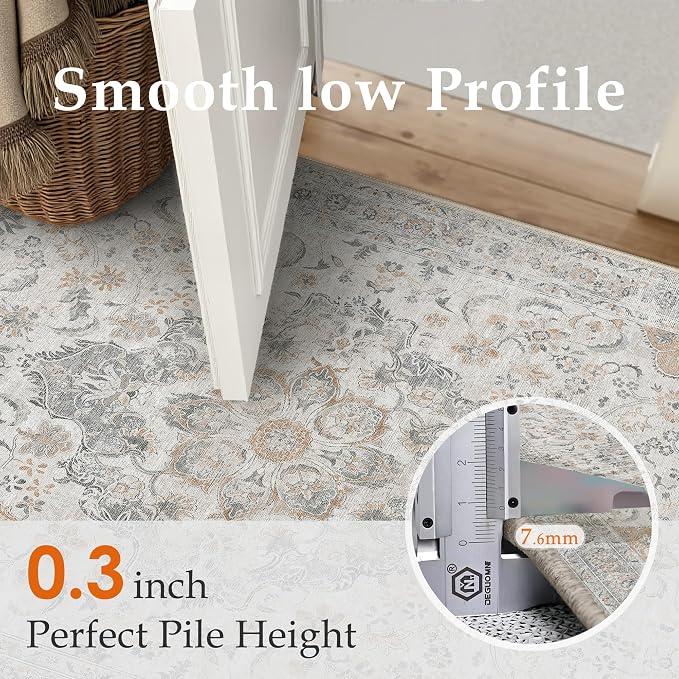 Taupe Area Rug 3x5 Entryway Vintage Floral Non-Slip Carpet | Machine Washable, Soft, Low Pile, for Bedroom, Dining Room, Kids Room, Nursery, Office, Retro Neutral Decor