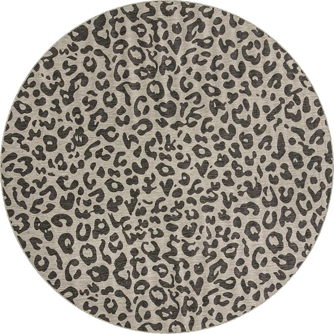 Unique Loom Outdoor Safari Collection Area Rug - Leopard (10' 8" Round, Light Gray/ Gray)