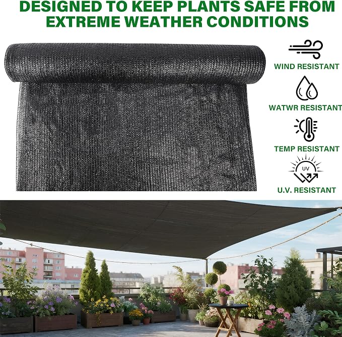winemana 120x6 FT Outdoor Shade Cloth for Garden & Plants - 70% Large Black Mesh Tarp, UV Resistant Woven Shade Fabric for Greenhouse Farm Row Cover Vegetables Sun Protection Poultry Run