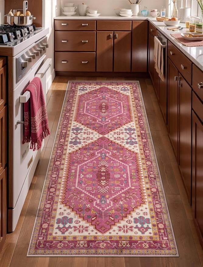 Ciicool Washable Non Slip Runner Rug,2x6ft Vintage Hallway Kitchen Rugs | Soft Oriental Indoor Mat Thin Boho Entry Carpet for Entrance Bedroom Bedside Living Room Laundry Bathroom Decor