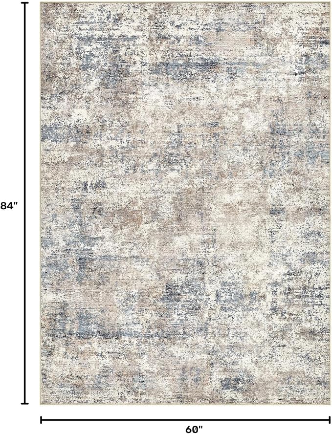 Nakagishi 5X7 Abstract Washable Area Rugs for Living Room-Blue Brown | Modern Non-Slip Silicone Backing Low Pile Soft Carpet for Bedroom Dining Decor Ideal for Families with Kids and Pets