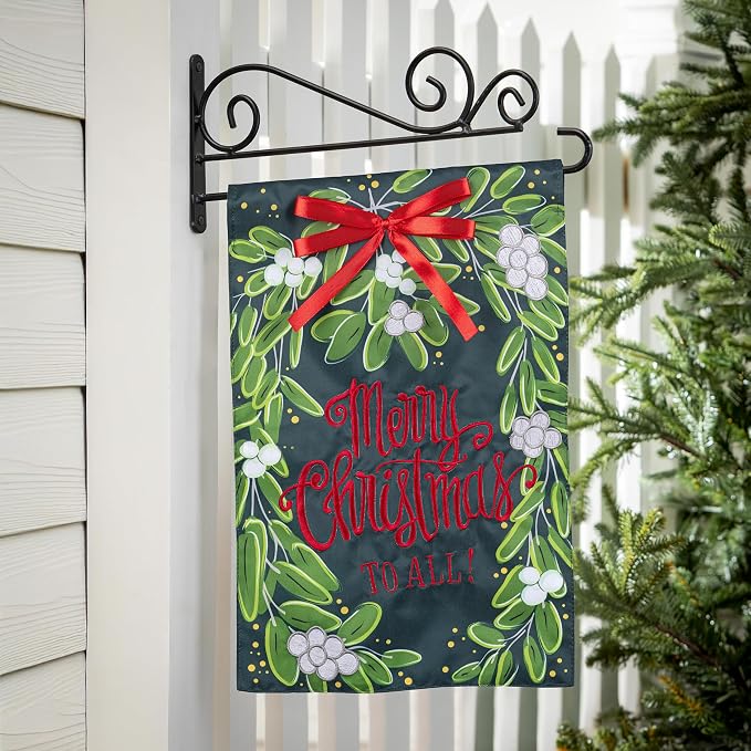Evergreen Merry Christmas Mistletoe Garden Flags 12"x18" Double Sided, Welcome Flags for Outside, Winter Yard Flags, Christmas Decorations for Home, Porch, Yard
