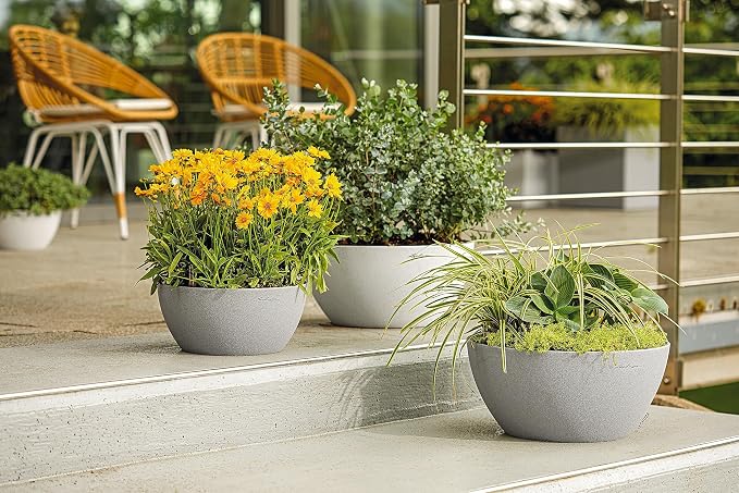 Lechuza CUBETO Stone 40 Quartz White, Self-Watering Bowl Planter, D15.7 H7.1 in