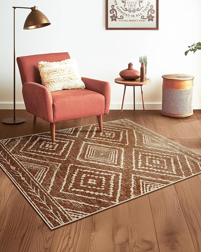 2'x4' Washable Area Rug for Living Room Bedroom Yellowbrown | Soft Western No Slip Low Pile Print Foldable Indoor for Kitchen Dining Room