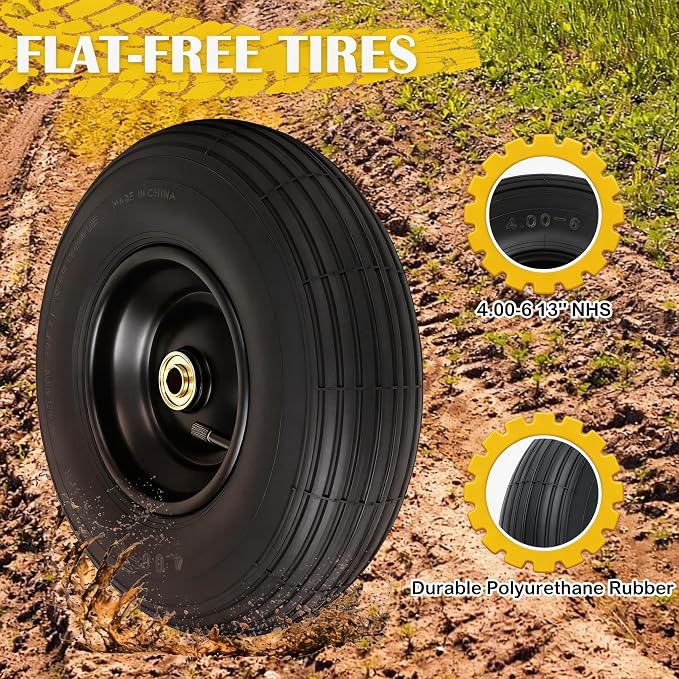 4.00-6 Pneumatic Tire, 13'' Tire and Wheel 330LB Load Capacity, 5/8” & 3/4” Bearings Included, 3.74"-4.74"-6.74"-7.74" Adjustable Centered Hub, for G orilla Carts, Dolly, Hand Trucks, 2 Pack
