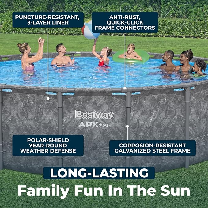 Bestway APX 365 18' x 52" Above Ground Pool Set with Sand Filter Pump | Long-Lasting All-Season Swimming Pool with Galvanized Steel Frame - Ladder, Cover, and Polysphere Filtration Balls Included