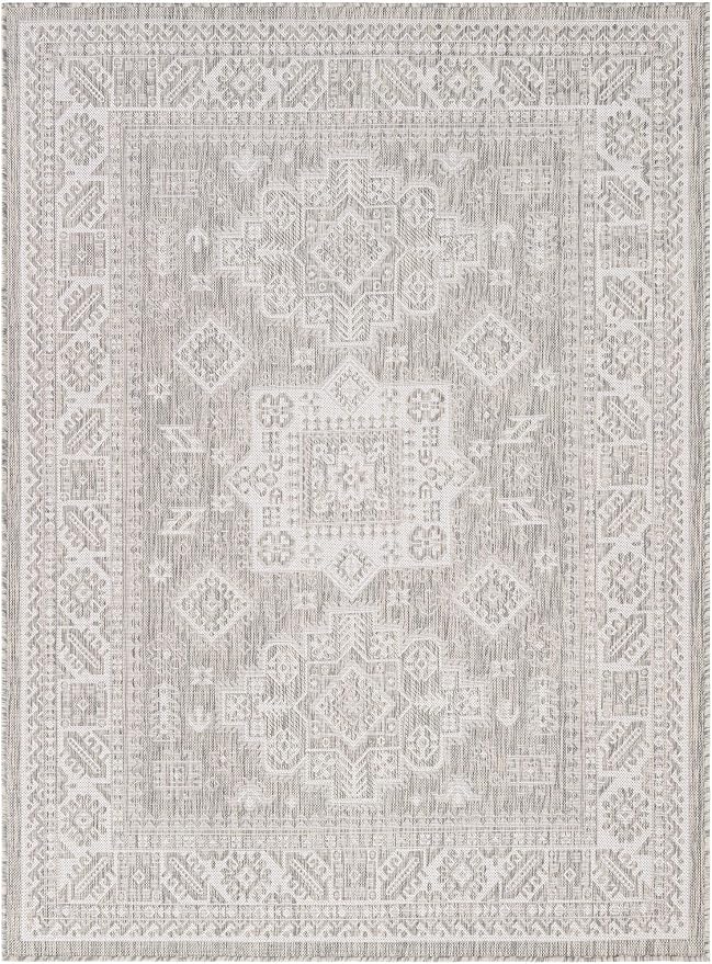 Unique Loom Outdoor Aztec Collection Area Rug - Chalca (5' 3" x 7' 1" Rectangle Light Gray/Ivory)