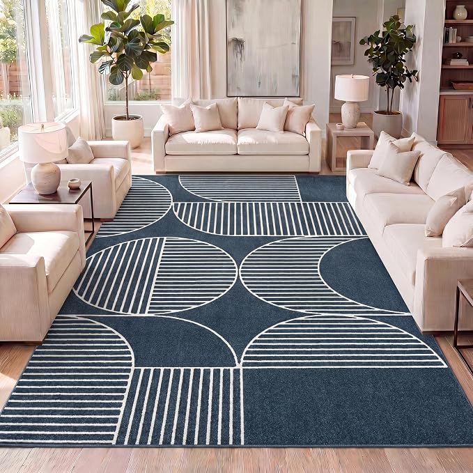 JONATHAN Y Nordby High-Low Arch Striped Navy/Cream Indoor/Outdoor Area Rug, 4x6, Contemporary, Bohemian, Transitional for Bedroom,Kitchen,Living Room,Non Shedding,Easy-Washing (SCN104A-4)