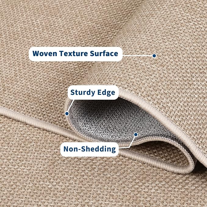Garvee Washable Runner Rug 2x6 Woven Textured Hallway Runner Rug Tan | Modern Minimalist Solid Color Non Slip Runners Low Pile Non-Shedding Thin Foldable Mat for Entryway Kitchen Bathroom Bedside