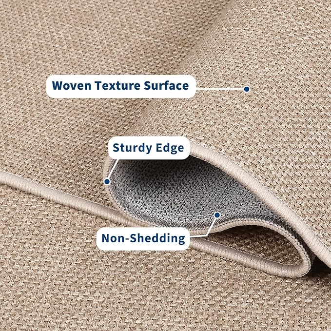 Garvee Large Area Rug 10x13 Modern Solid Washable Rug Non Slip Tan | Woven Textured, Ultra-Thin Neutral Minimalist Non-Shedding Floor Cover Indoor Foldable Mat for Living Room Bedroom Office