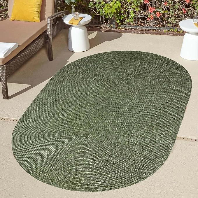 Superior Indoor/Outdoor Area Rug, Reversible Braided Floor Decor for Living Room, Kitchen, Patio, Front Porch, Modern Boho Farmhouse Rugs, Hardwood, Bedroom Accessories, 5' x 8', Green