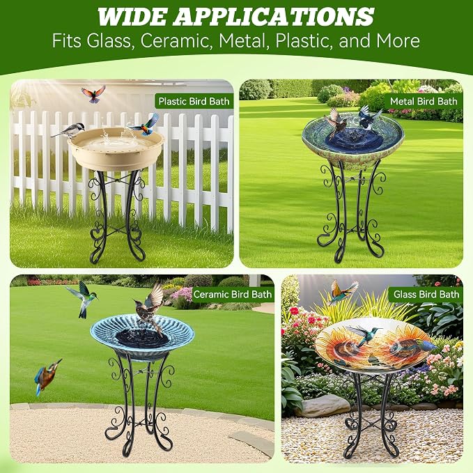 Outdoor Metal Bird Bath Stand, Sturdy Birdbath Bowl Stand, 16 Inch, Fade and Weather Resistant, Outdoor Decoration for Glass BirdBaths, Garden Yards Lawn (Ornate)